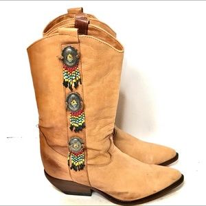 Vintage Zodiac Western Cowboy Boots Southwestern Fashion Beaded Fringe Tassels